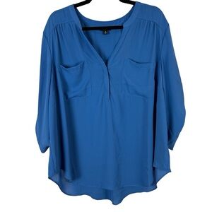 Torrid Blue Relaxed Blouse with Three-Quarter Sleeves Size 2